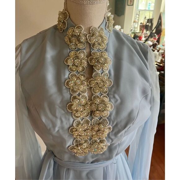 1950s babydoll dress baby blue covered in aurora borealis crystals size in pictu - Picture 2 of 8